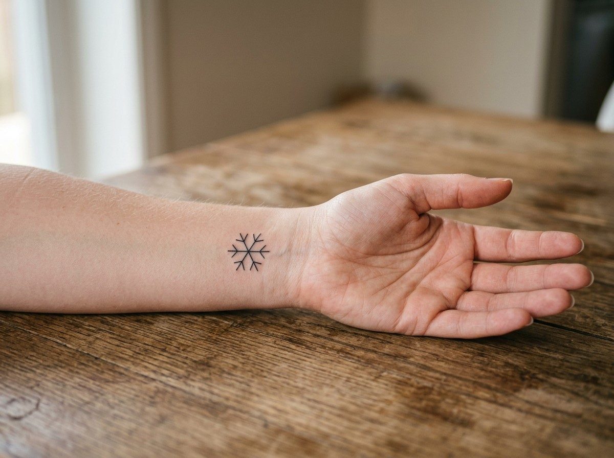 Snowflake tattoo: minimalist snowflake on the wrist