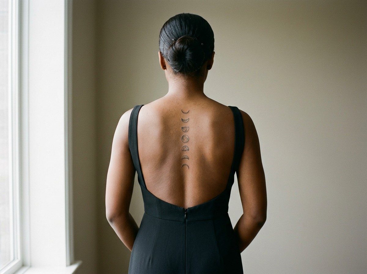 Spine tattoos for women: moon phases on the spine