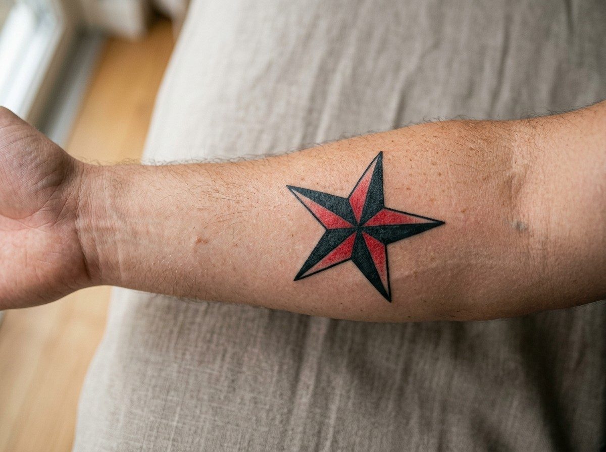 Star tattoo: nautical star on the forearm
