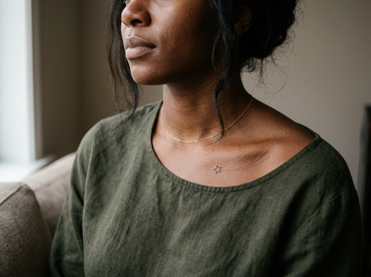 Star tattoo: shooting star on the collarbone
