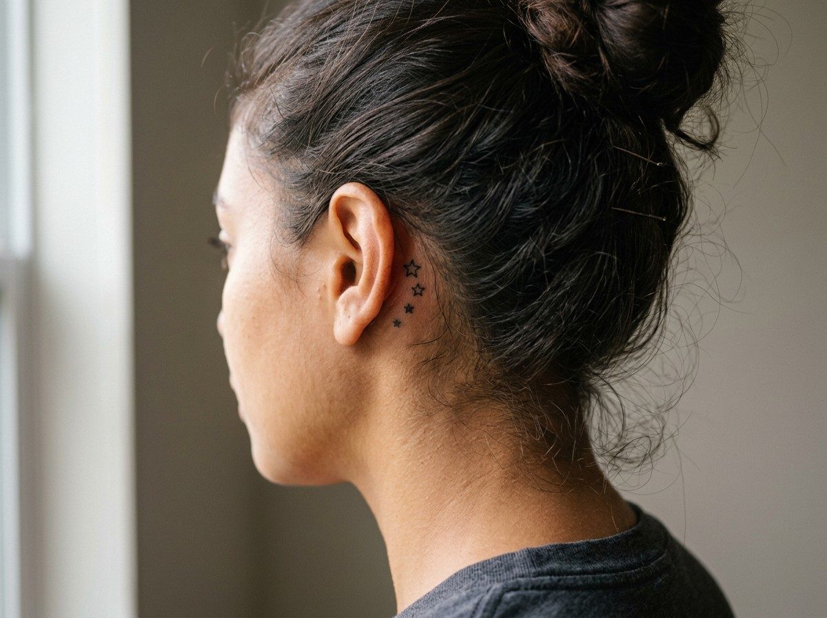 Star tattoo: three small stars behind the ear