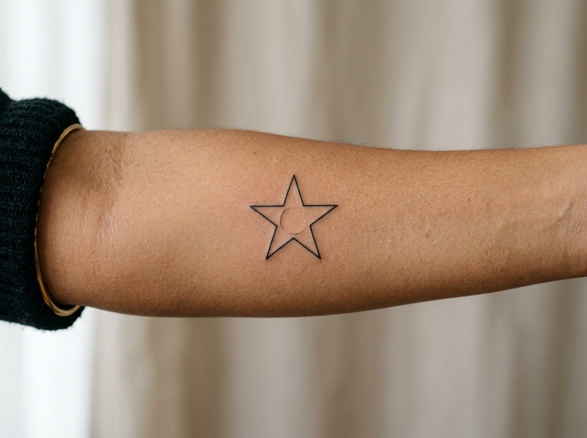 Star tattoo: star with initials on the outer forearm