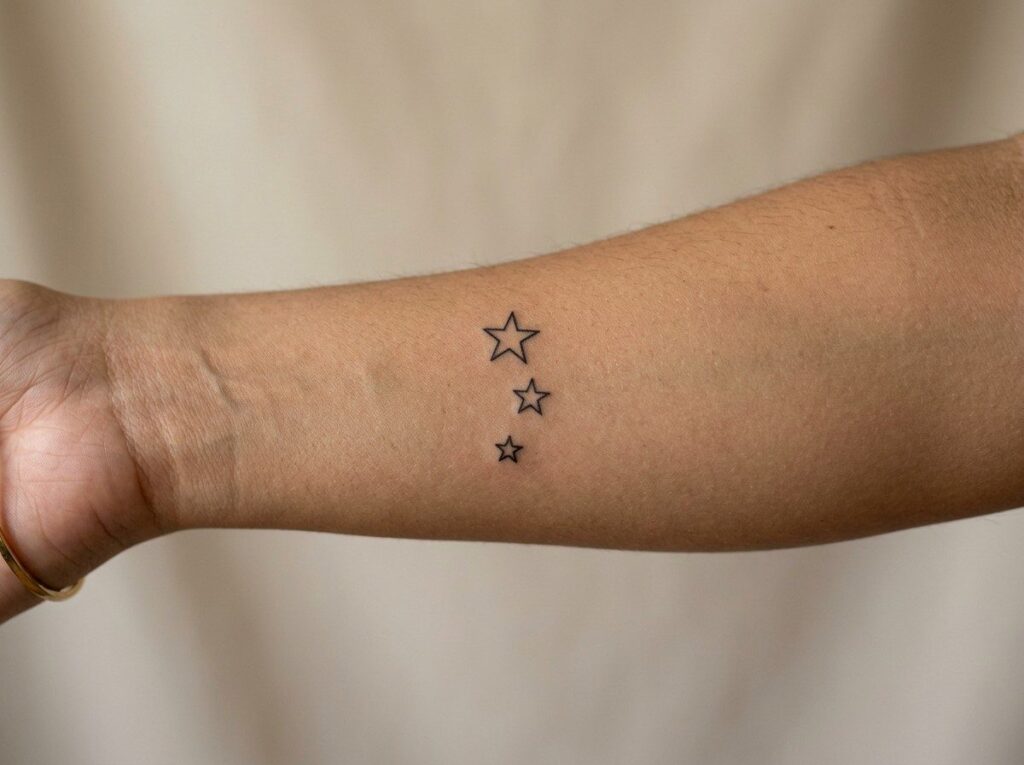 Star tattoo: small fine line stars on the inner forearm