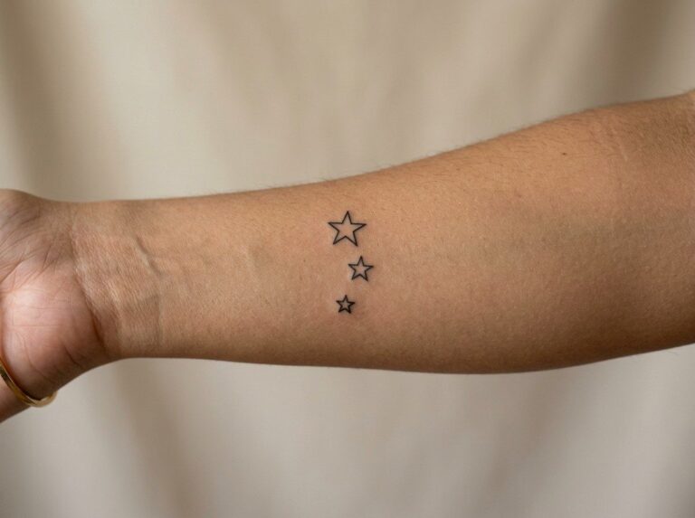 Star tattoo: small fine line stars on the inner forearm