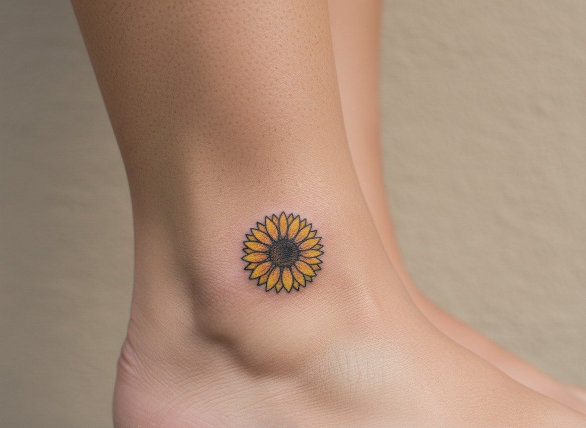 Sunflower tattoo: tiny sunflower on the ankle