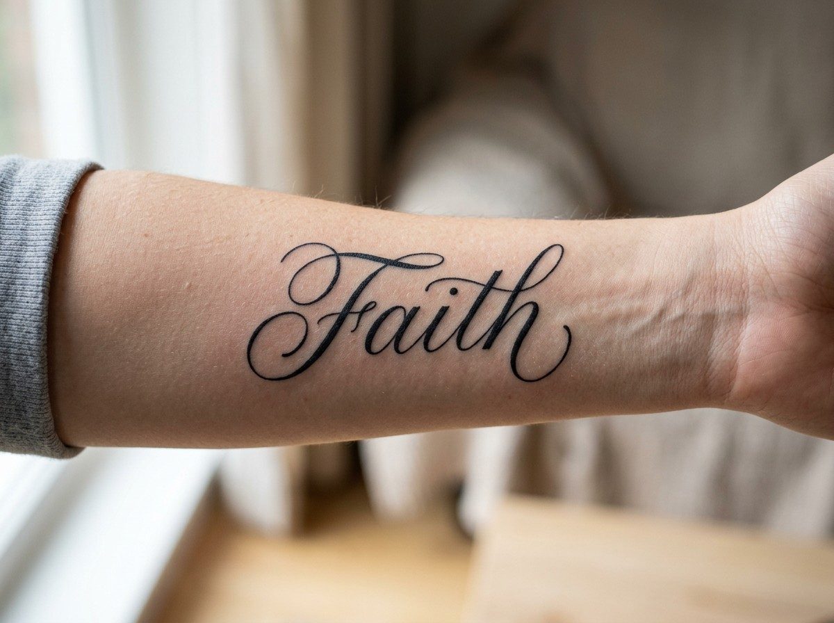 Tattoo fonts: cursive script on the inner forearm