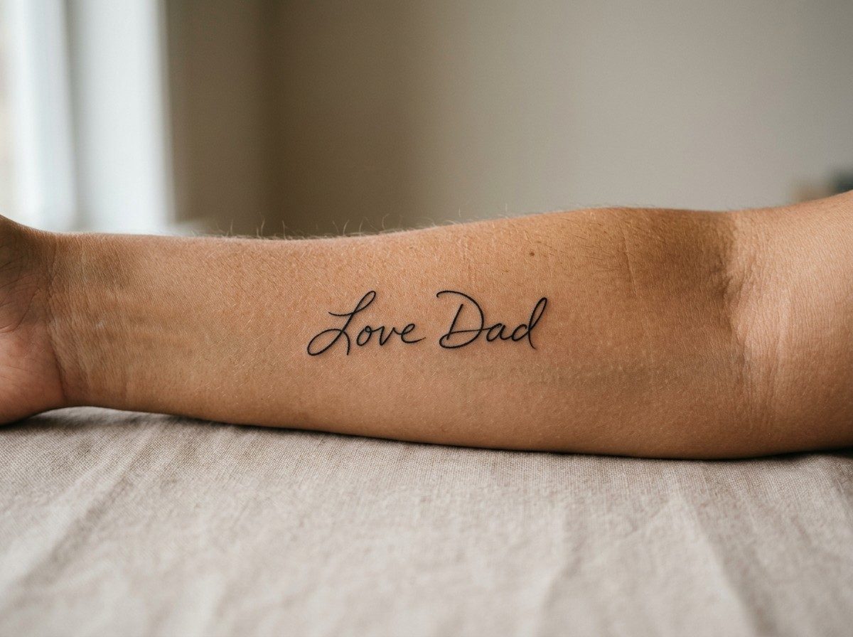 Tattoo fonts: signature font on the outer forearm
