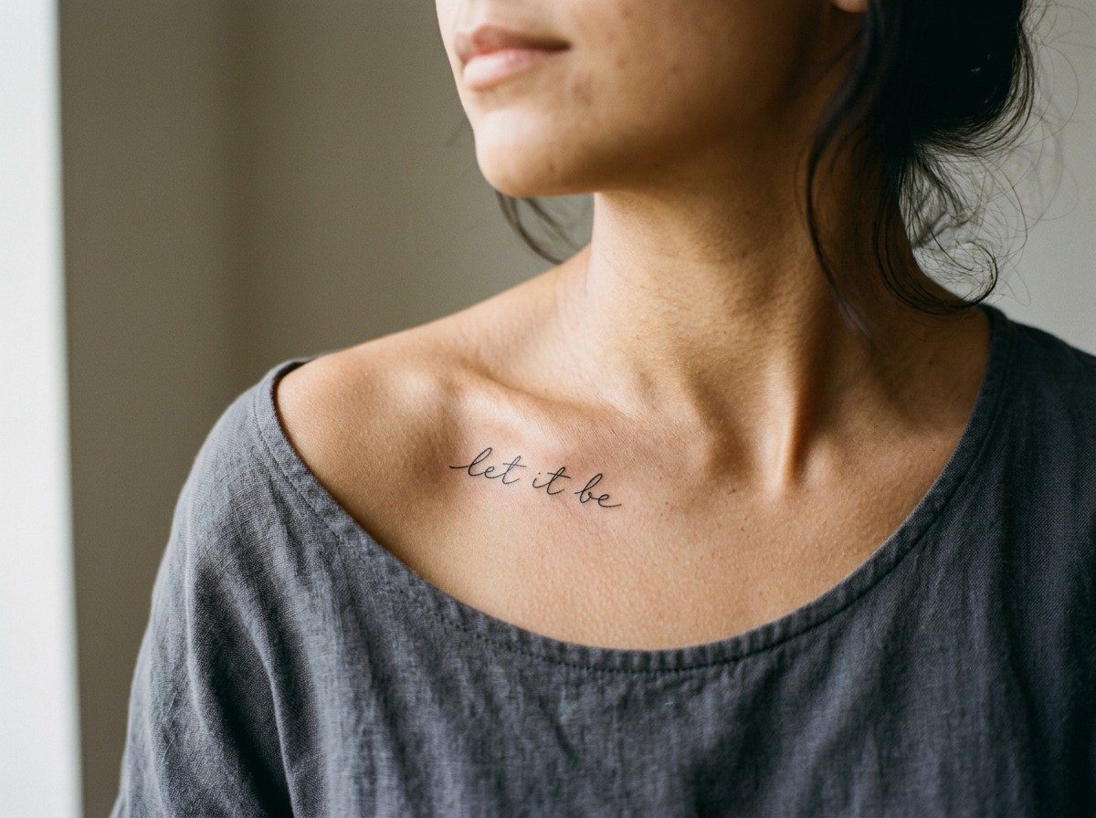 Tattoo fonts: handwritten fine line on the collarbone