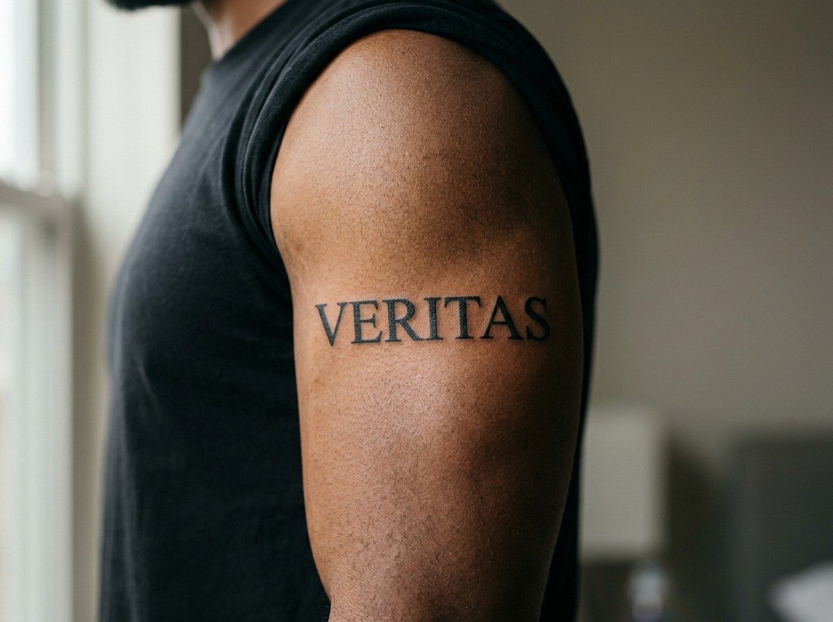 Tattoo fonts: roman serif capitals on the upper arm