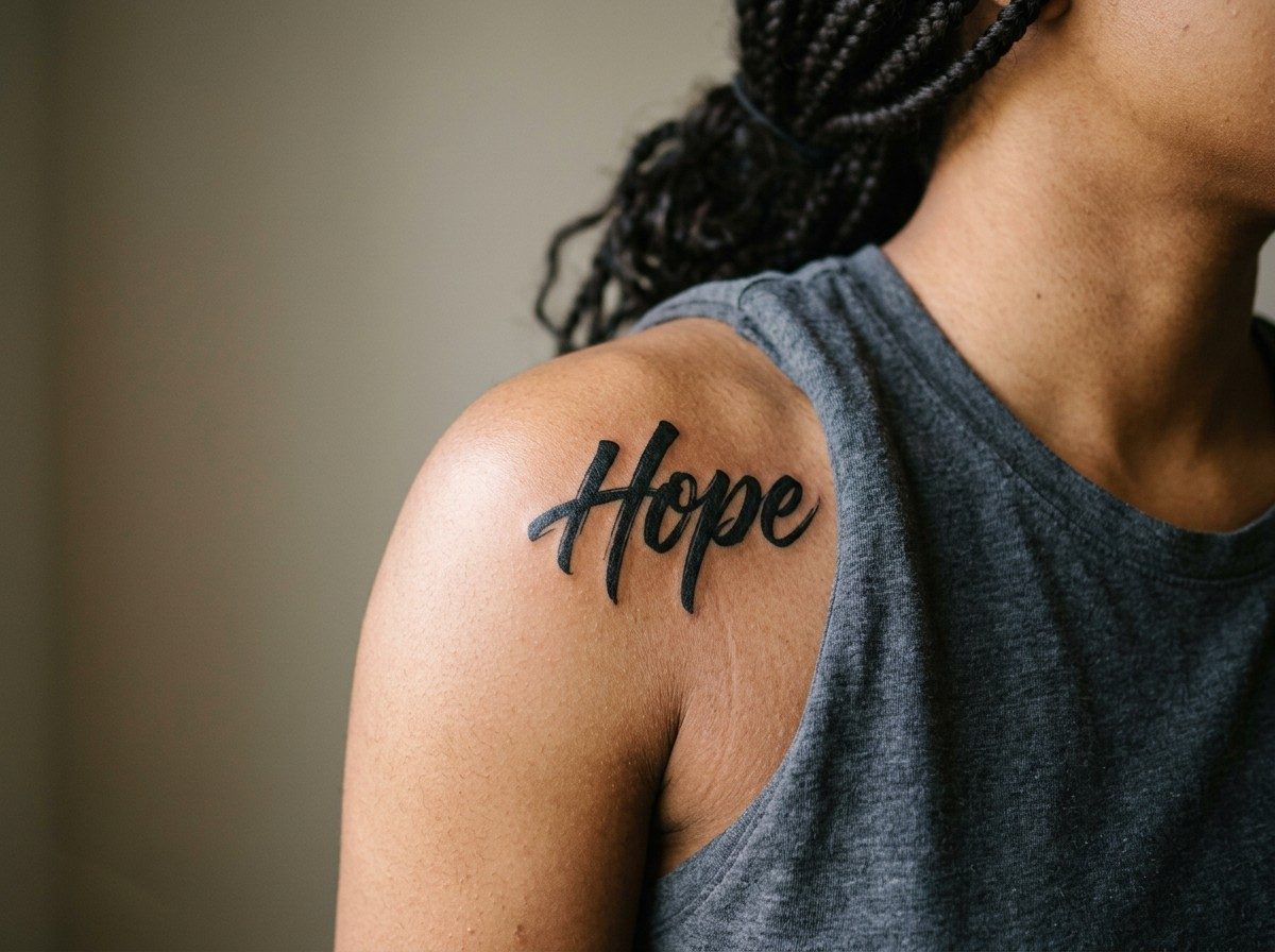 Tattoo fonts: brush calligraphy on the shoulder