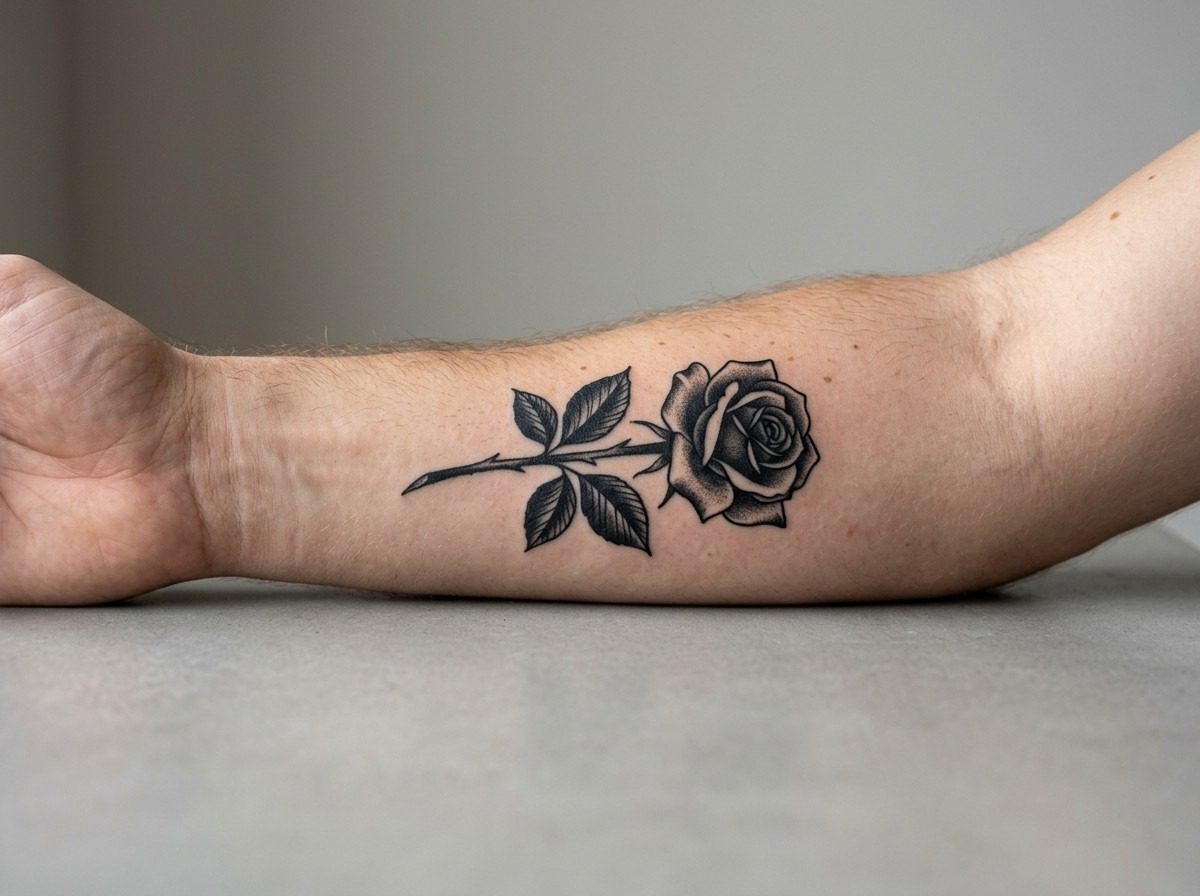 Tattoo removal: before treatment on the outer forearm