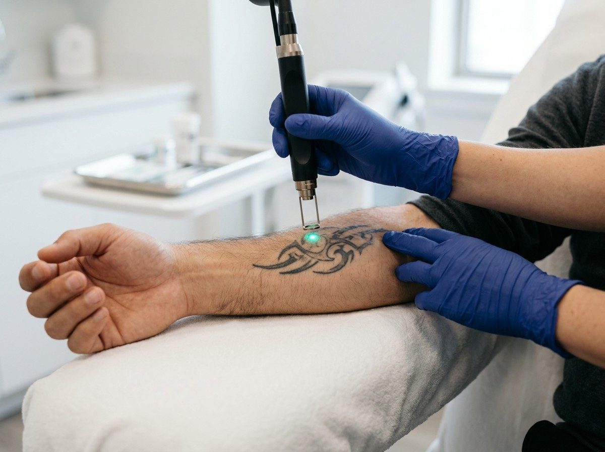 Tattoo removal: laser session on a forearm tattoo