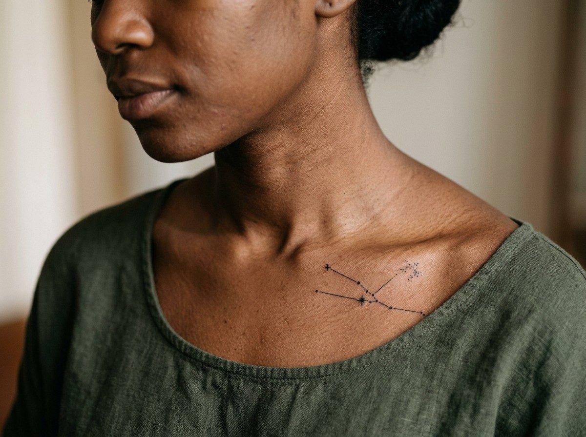 Taurus tattoo: taurus constellation on the collarbone