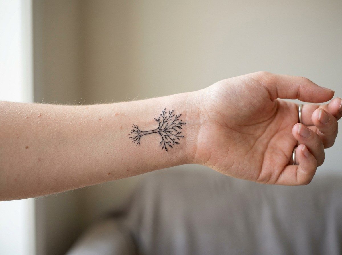 Tree of life tattoo: minimalist tree of life on the inner wrist
