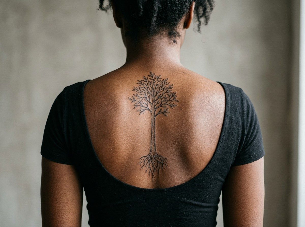 Tree of life tattoo: tree of life spine on the upper back