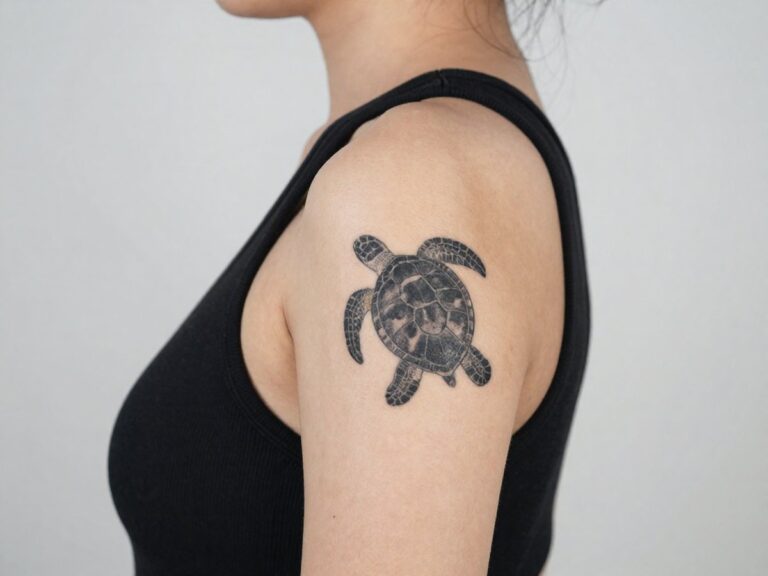 Turtle tattoo meaning: sea turtle tattoo on the shoulder
