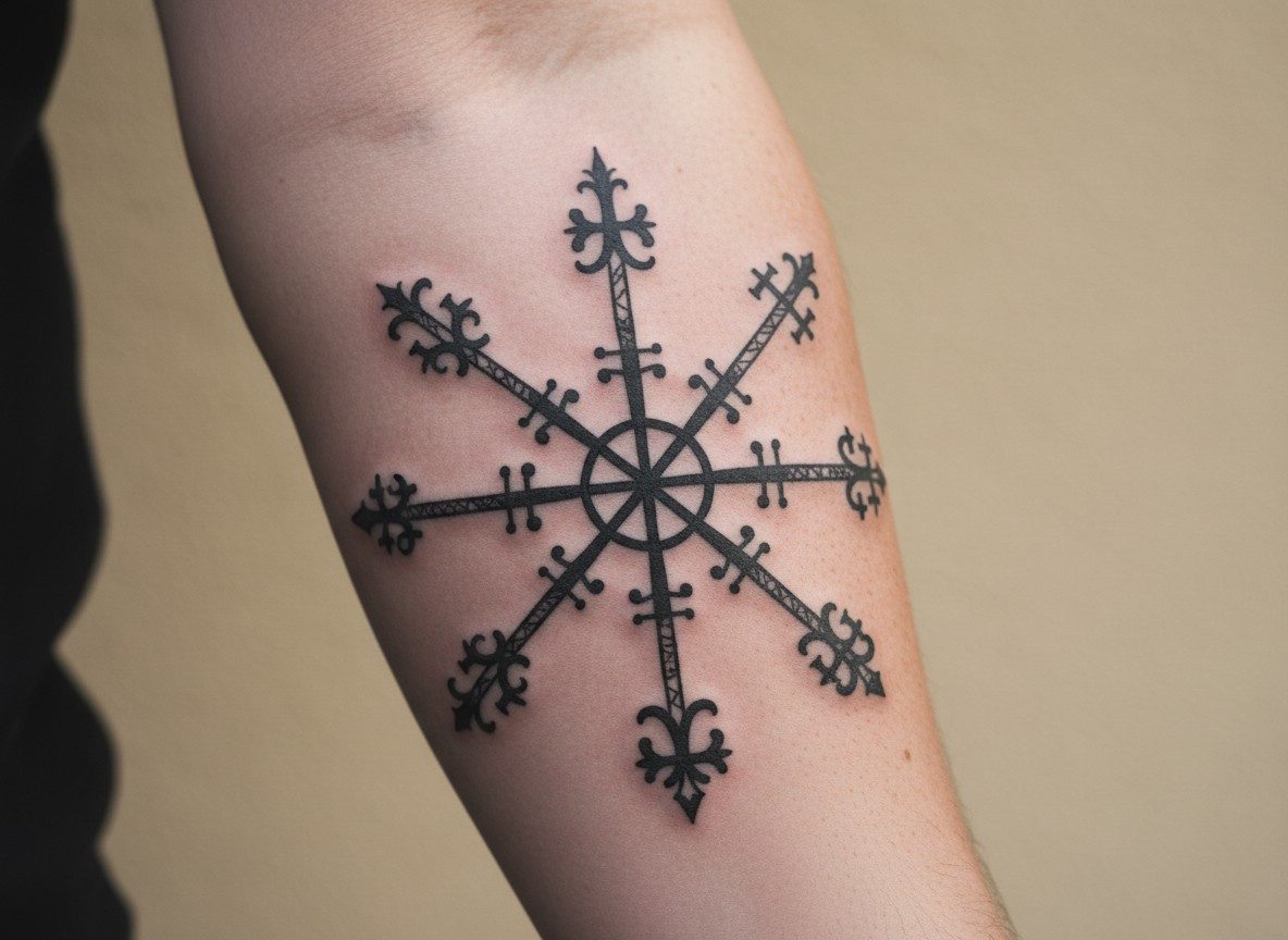 Viking tattoo ideas: vegvisir compass on the forearm