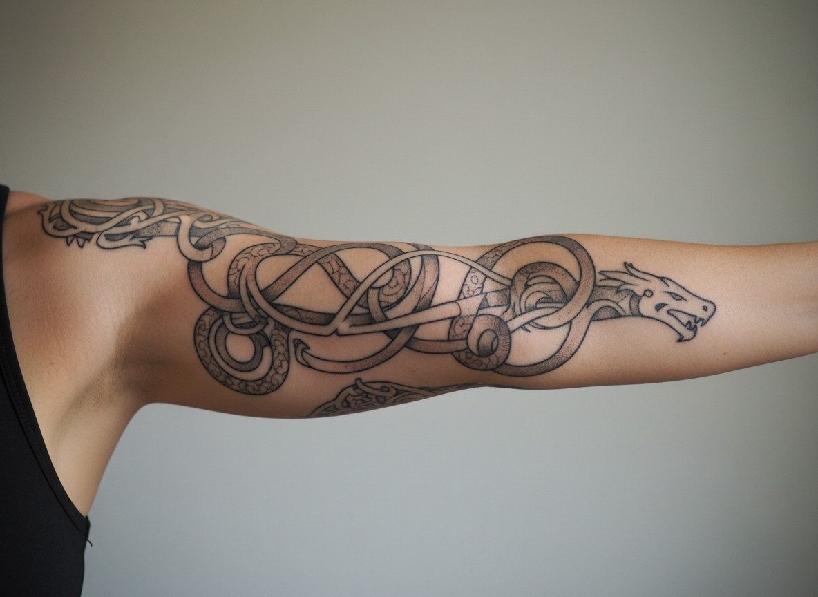 Viking tattoo ideas: norse knotwork sleeve on the upper arm
