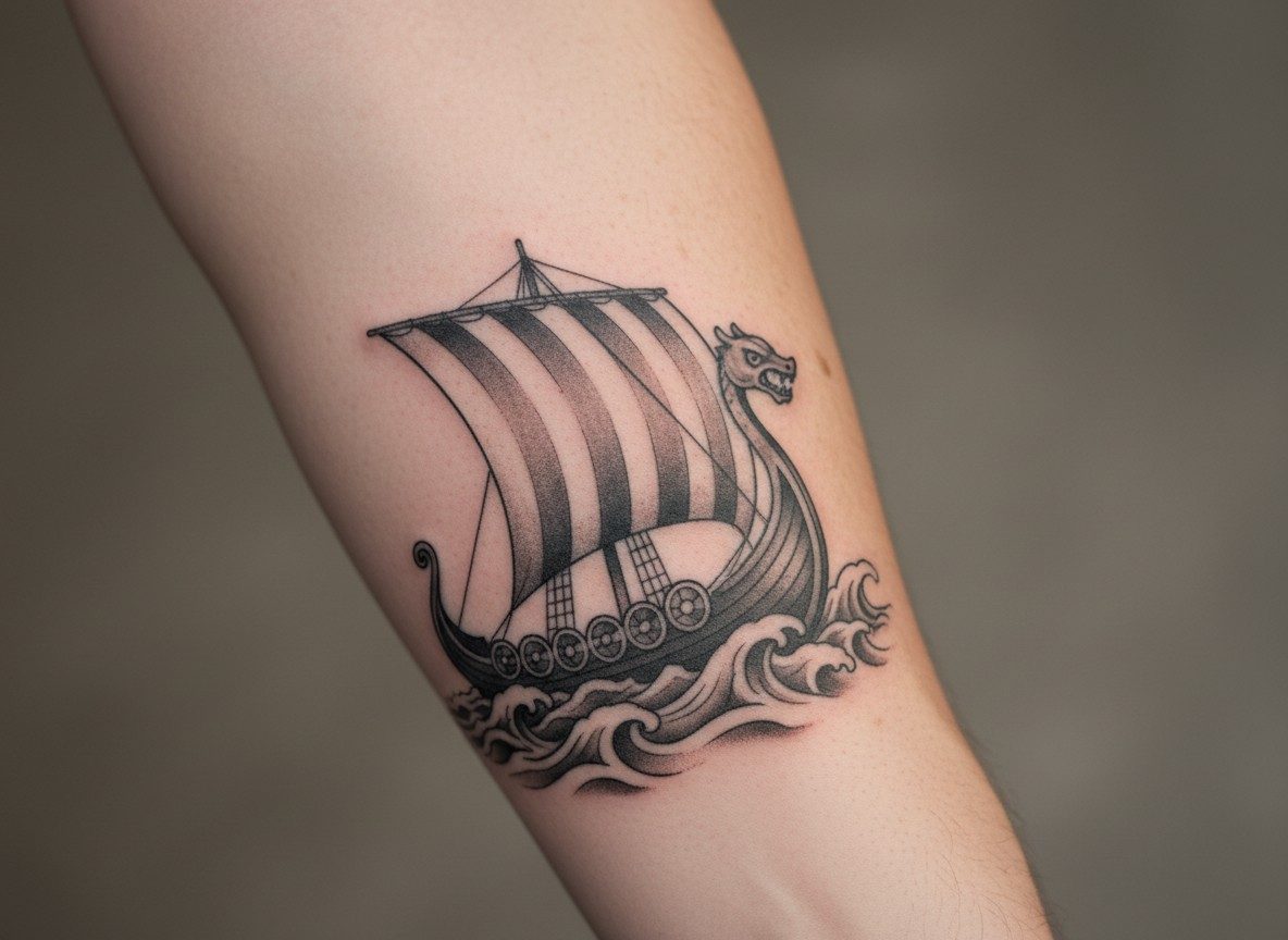 Viking tattoo ideas: viking longship on the forearm
