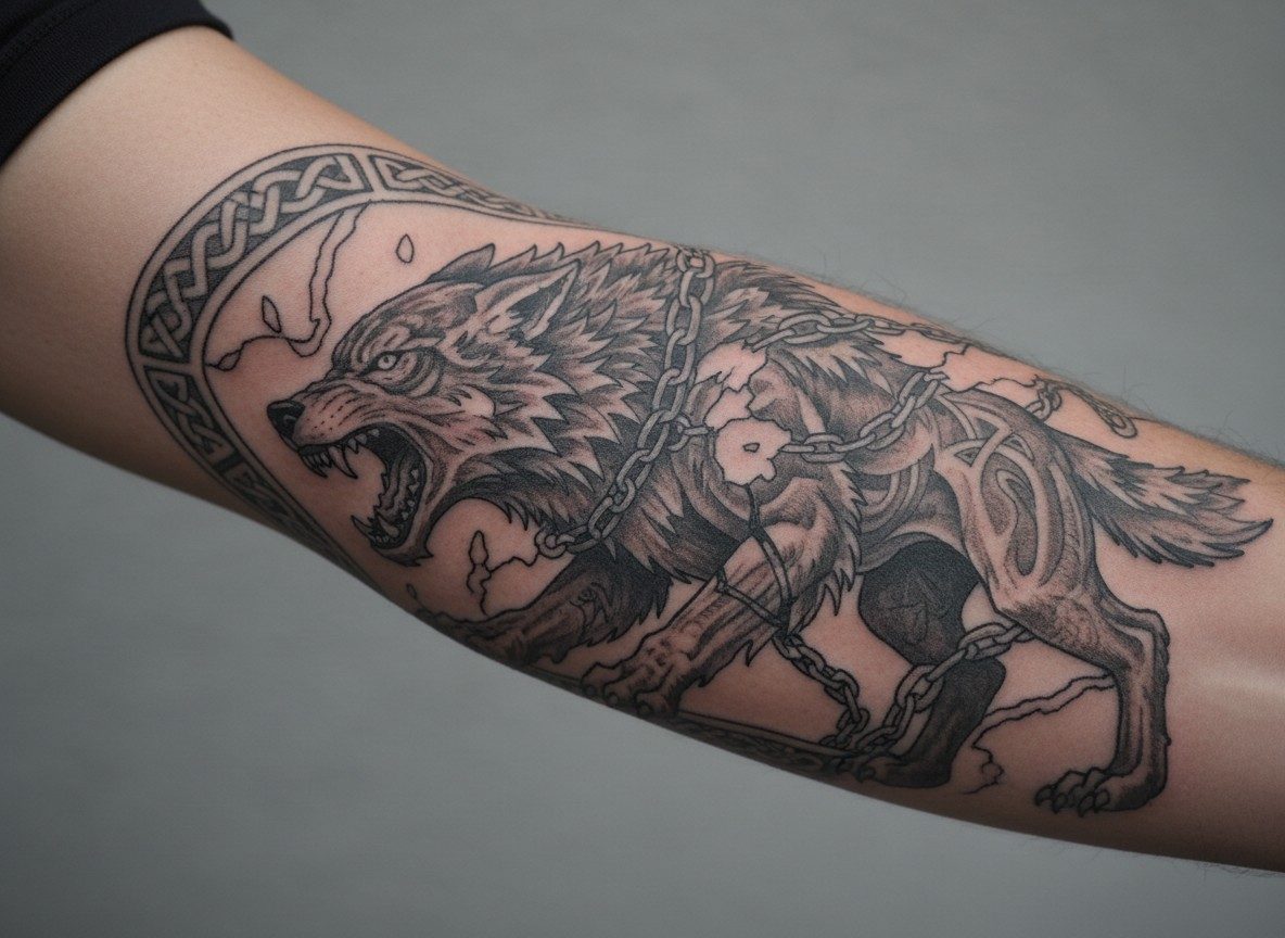 Viking tattoo ideas: fenrir wolf on the forearm