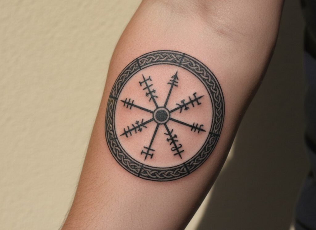 Viking tattoo ideas: Vegvisir compass on the forearm