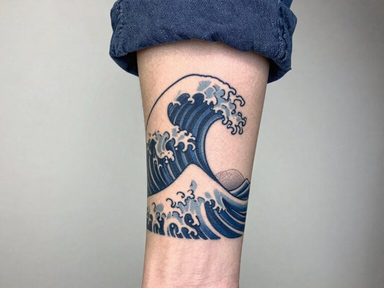 Wave tattoo meaning: Japanese style wave tattoo on the forearm