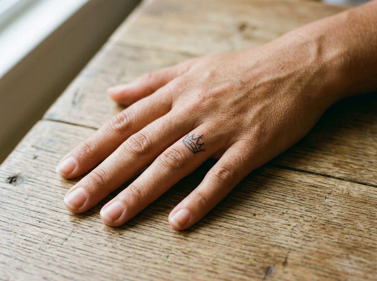 Wedding ring tattoo ideas: crown ring on the ring finger