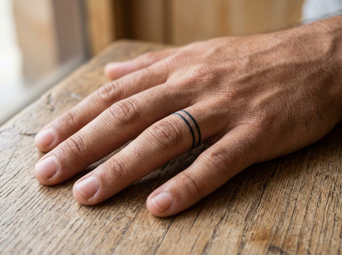 Wedding ring tattoo ideas: double line band on the ring finger