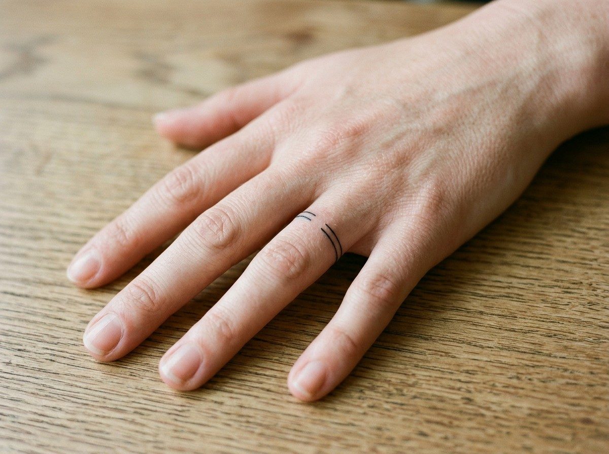 Wedding ring tattoo ideas: initials band on the ring finger